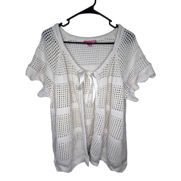 Woman Within Open Knit Short Sleeve Cardigan - Picture 1 of 4